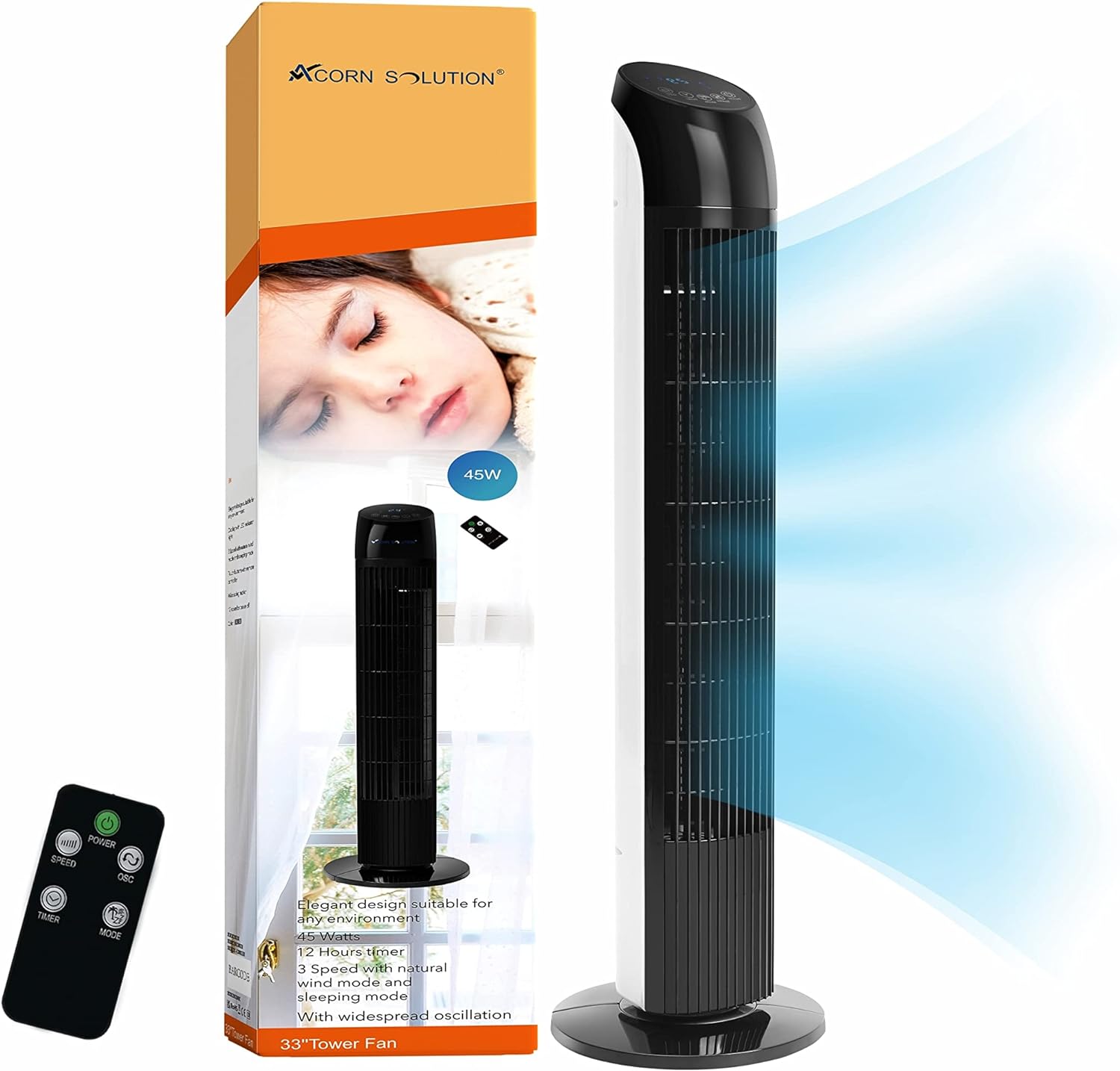 Stĺpový ventilátor Acorn Prado RC, čierny